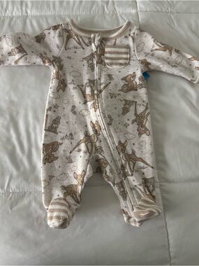 PREEMIE Disney Cream and Brown Bambi Footed Pajamas